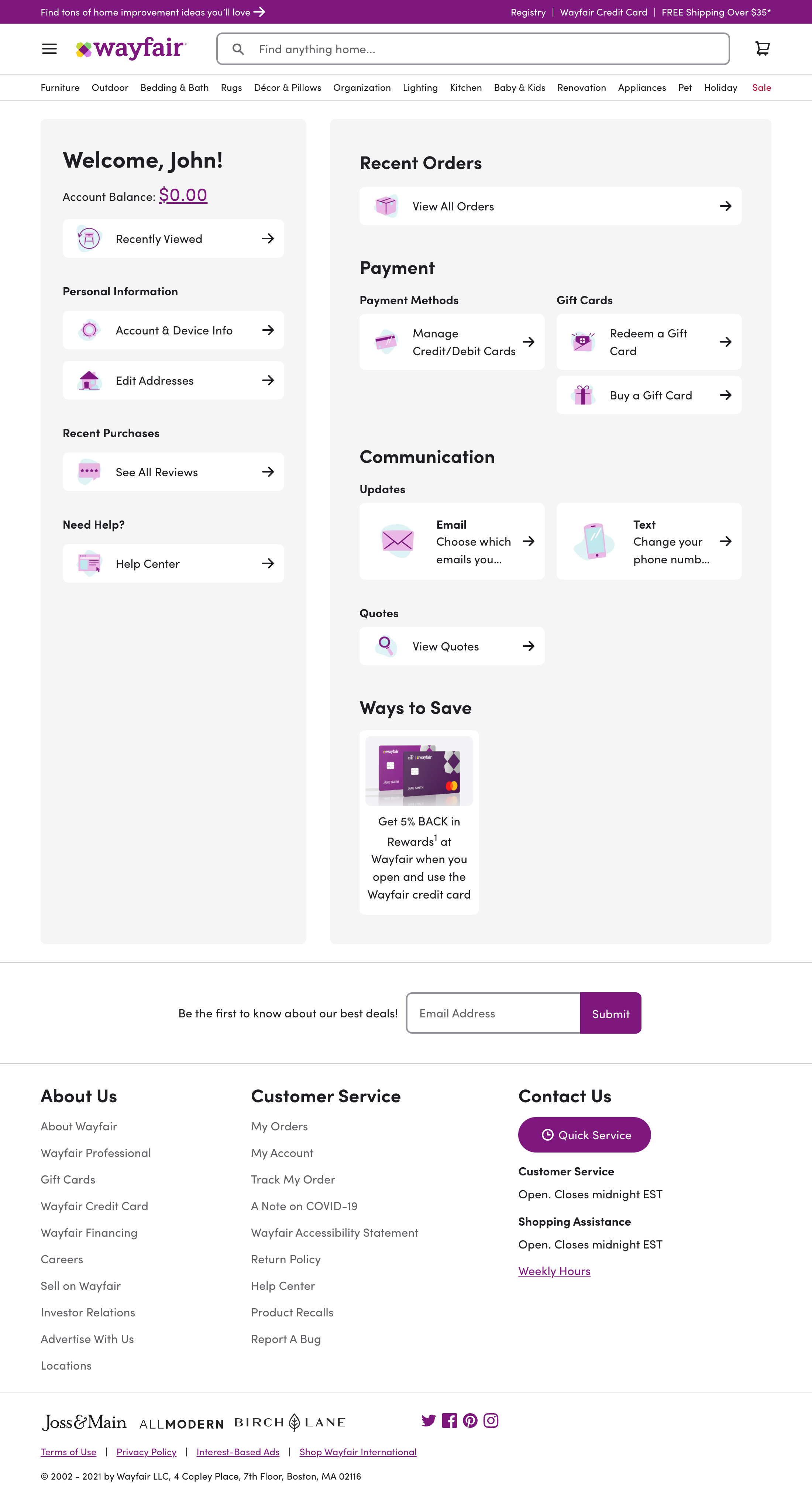 Wayfair’s Account Dashboard 317 of 517 Account Dashboard Examples