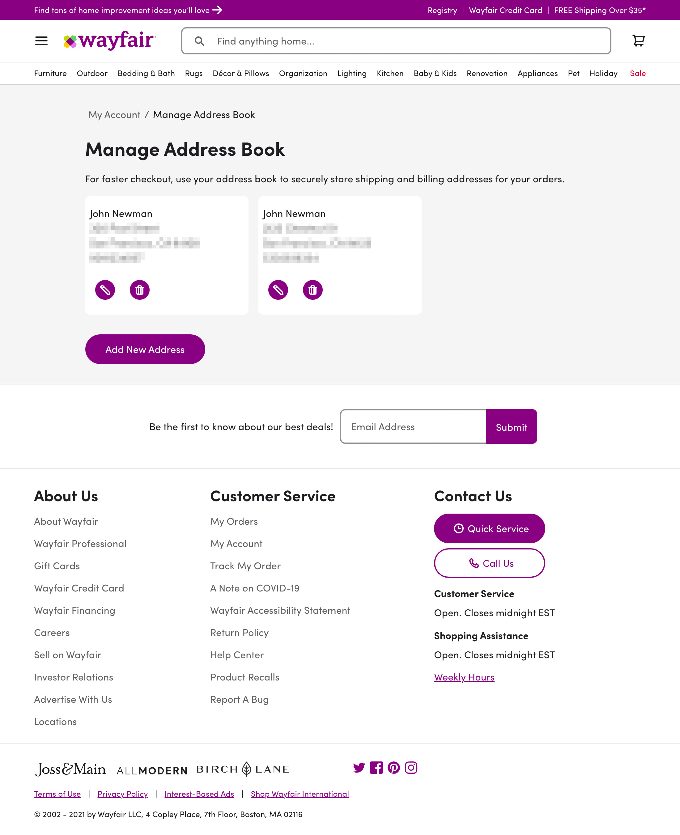 Wayfair’s Address Book 320 of 428 Address Book Examples Baymard