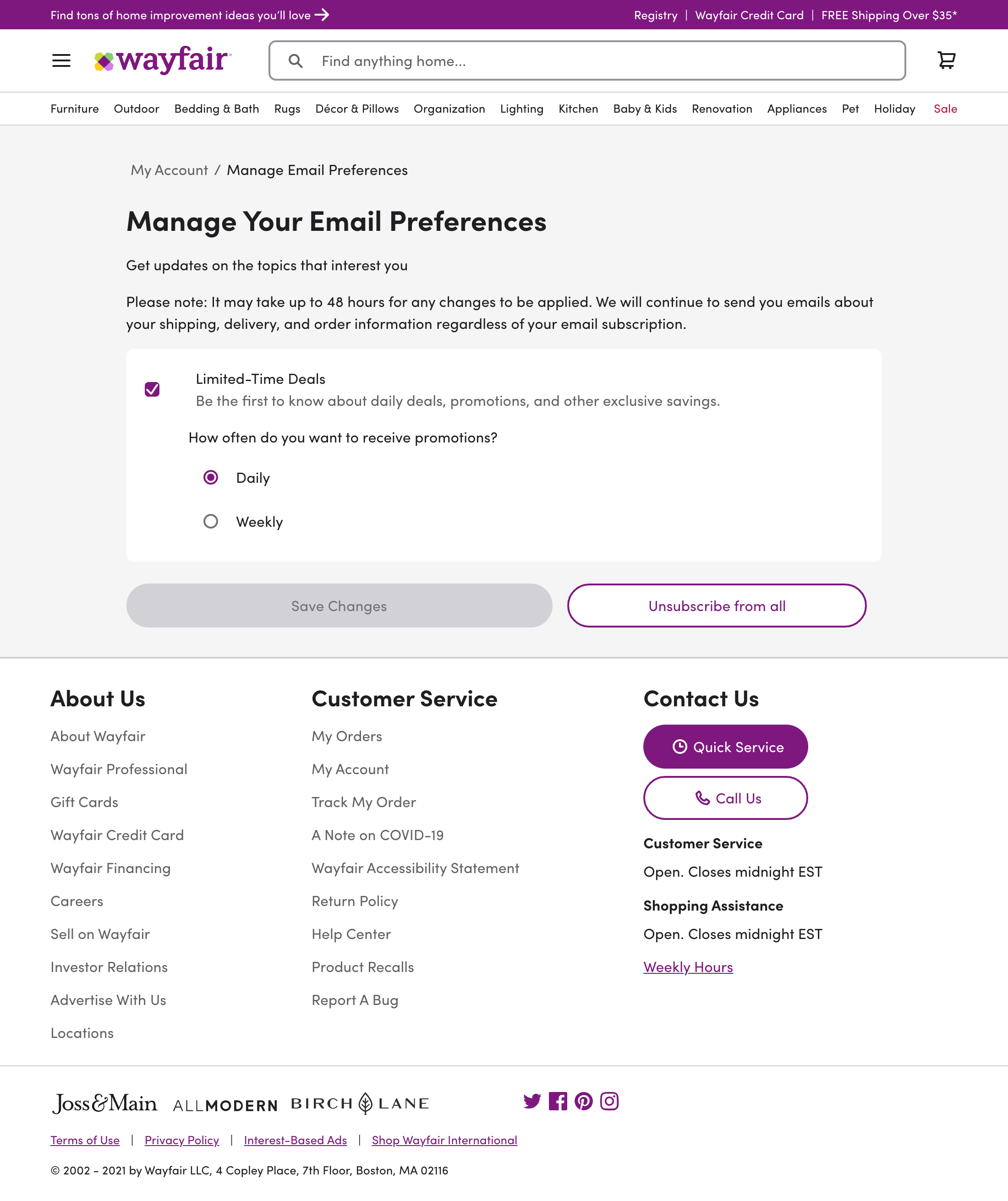 Wayfair’s Newsletter Management 256 of 340 Newsletter Management