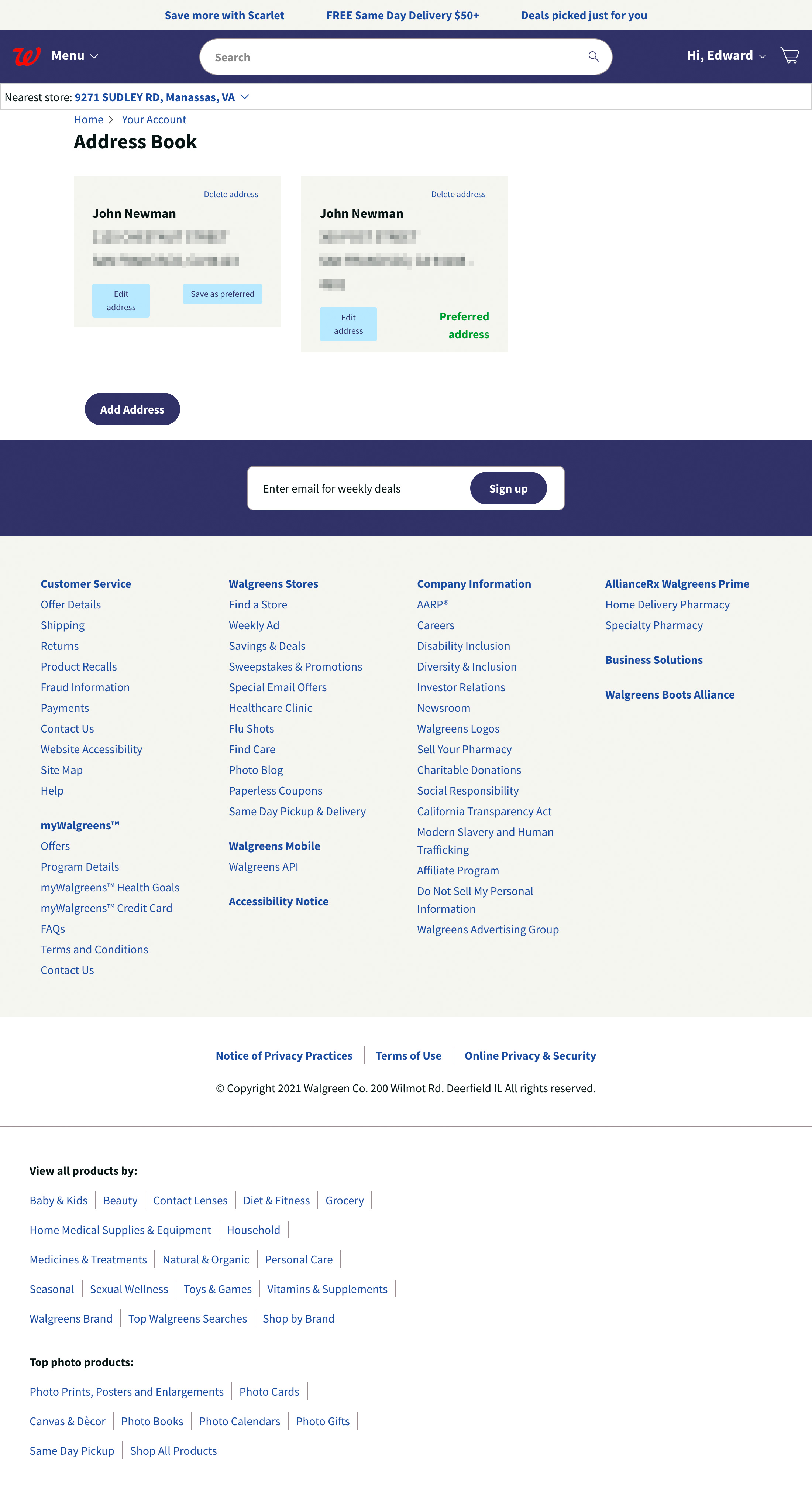 Walgreens’ Address Book – 323 of 428 Address Book Examples – Baymard