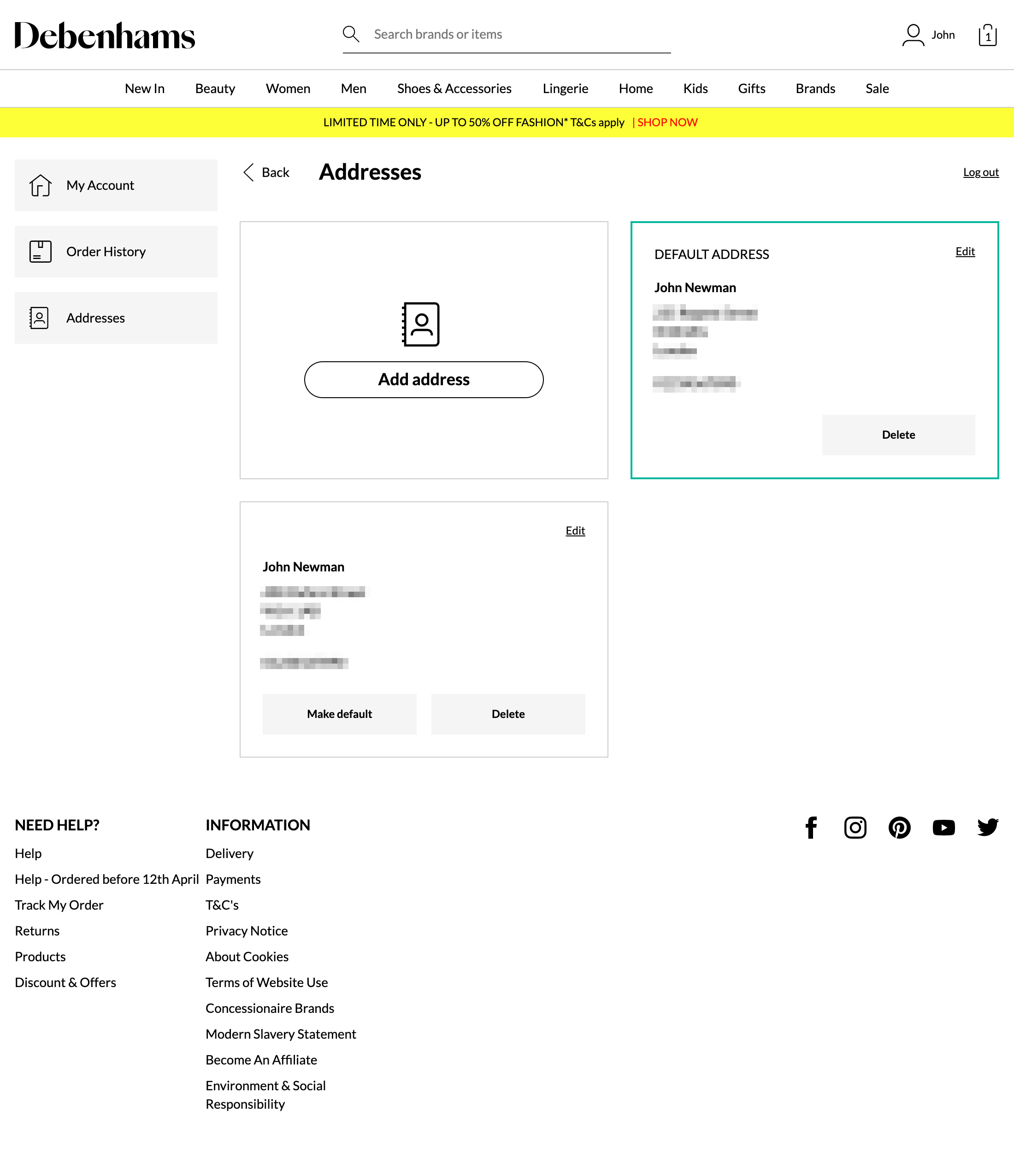 Debenhams’ Address Book 297 of 428 Address Book Examples Baymard