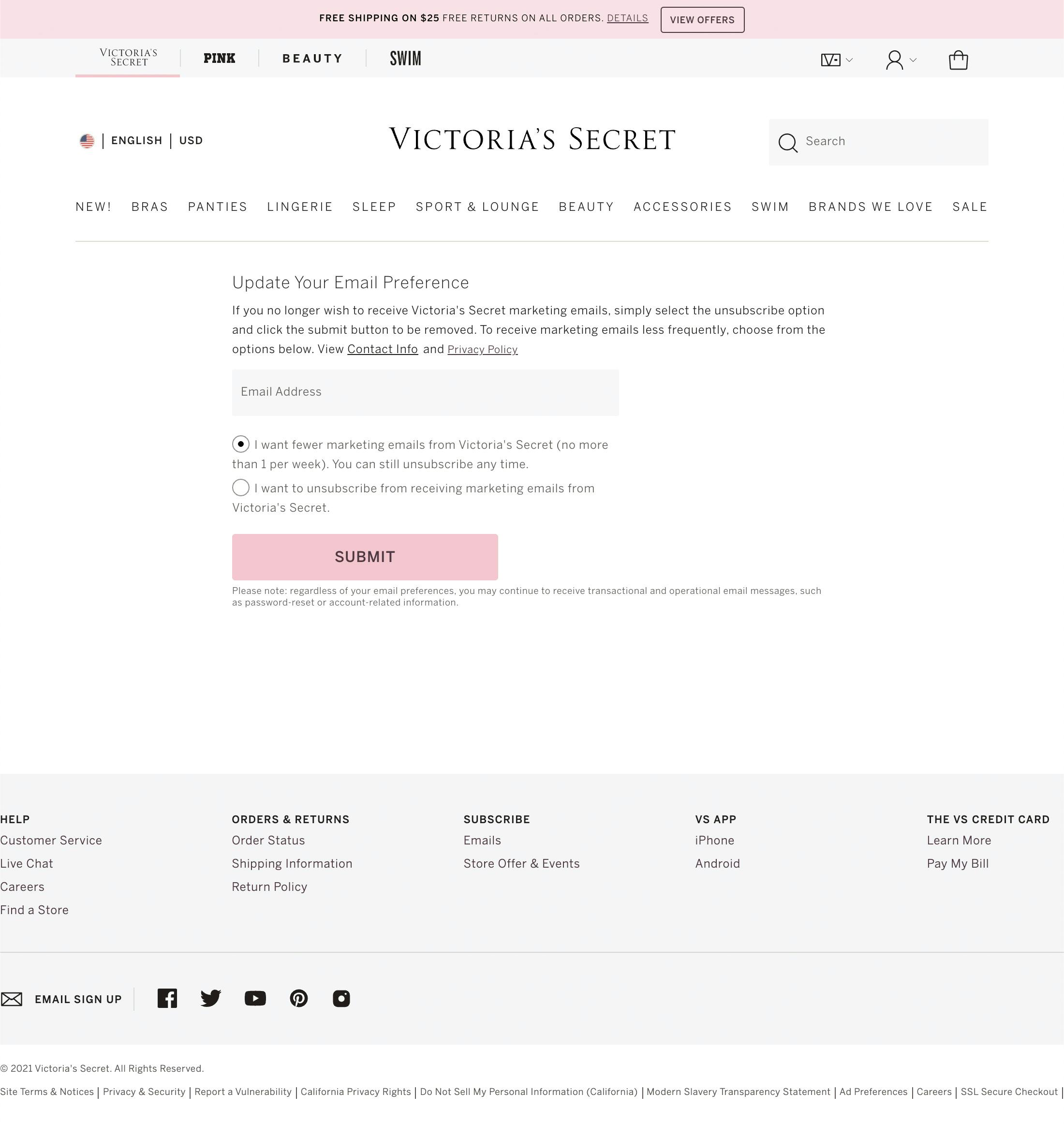 Victoria's Secret's Newsletter Management – 202 of 287 Newsletter  Management Examples – Baymard Institute