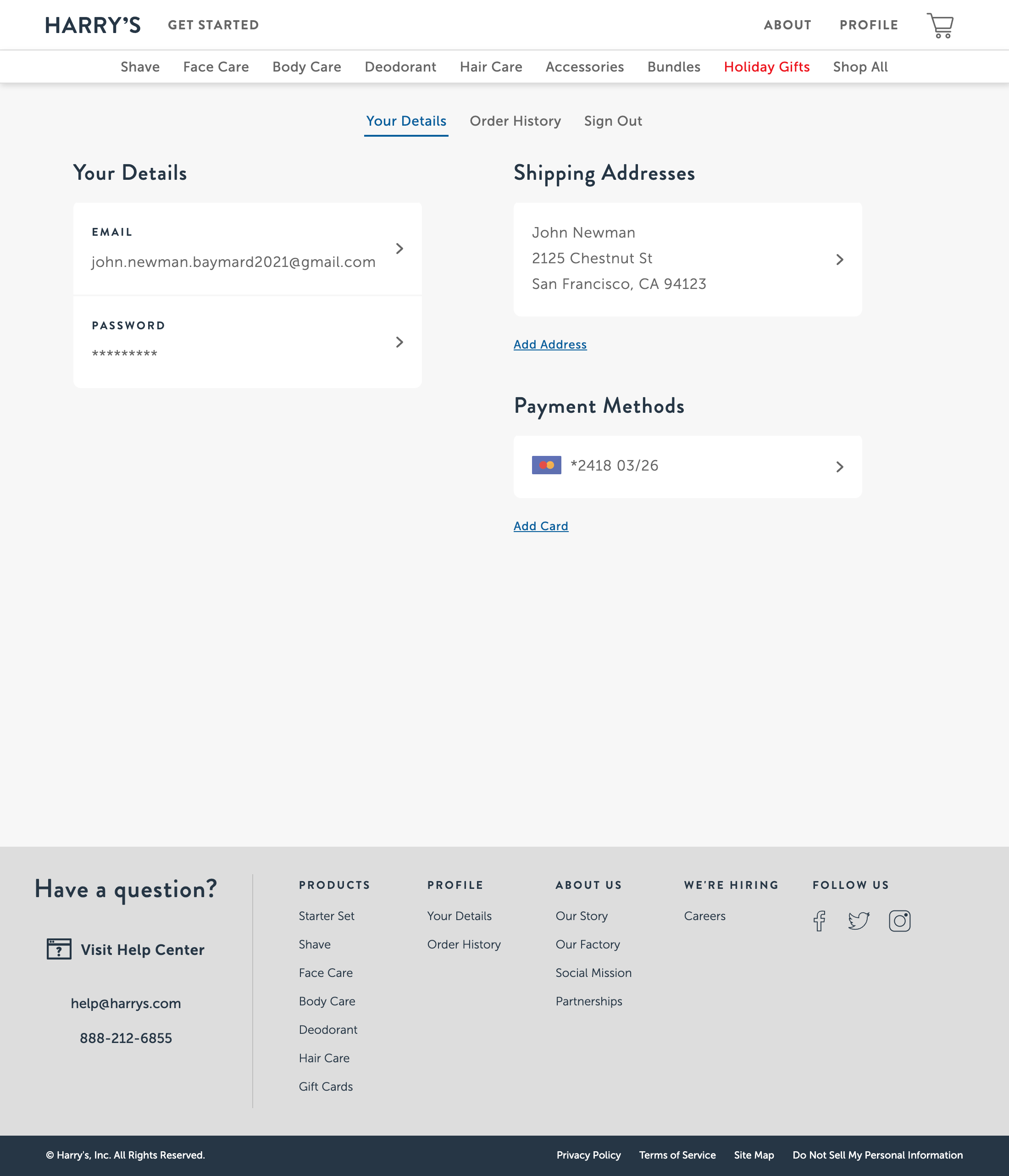 Harry’s Stored Credit Cards 165 of 245 Stored Credit Cards Examples