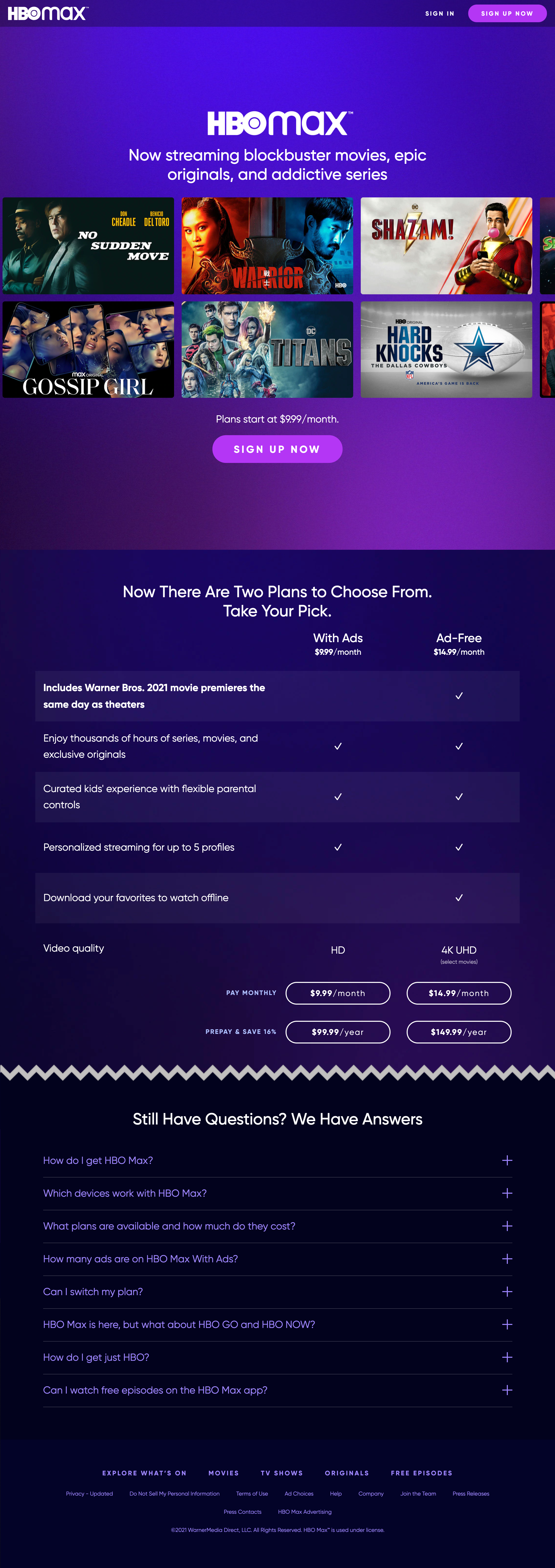 Desktop screenshot of HBO Max