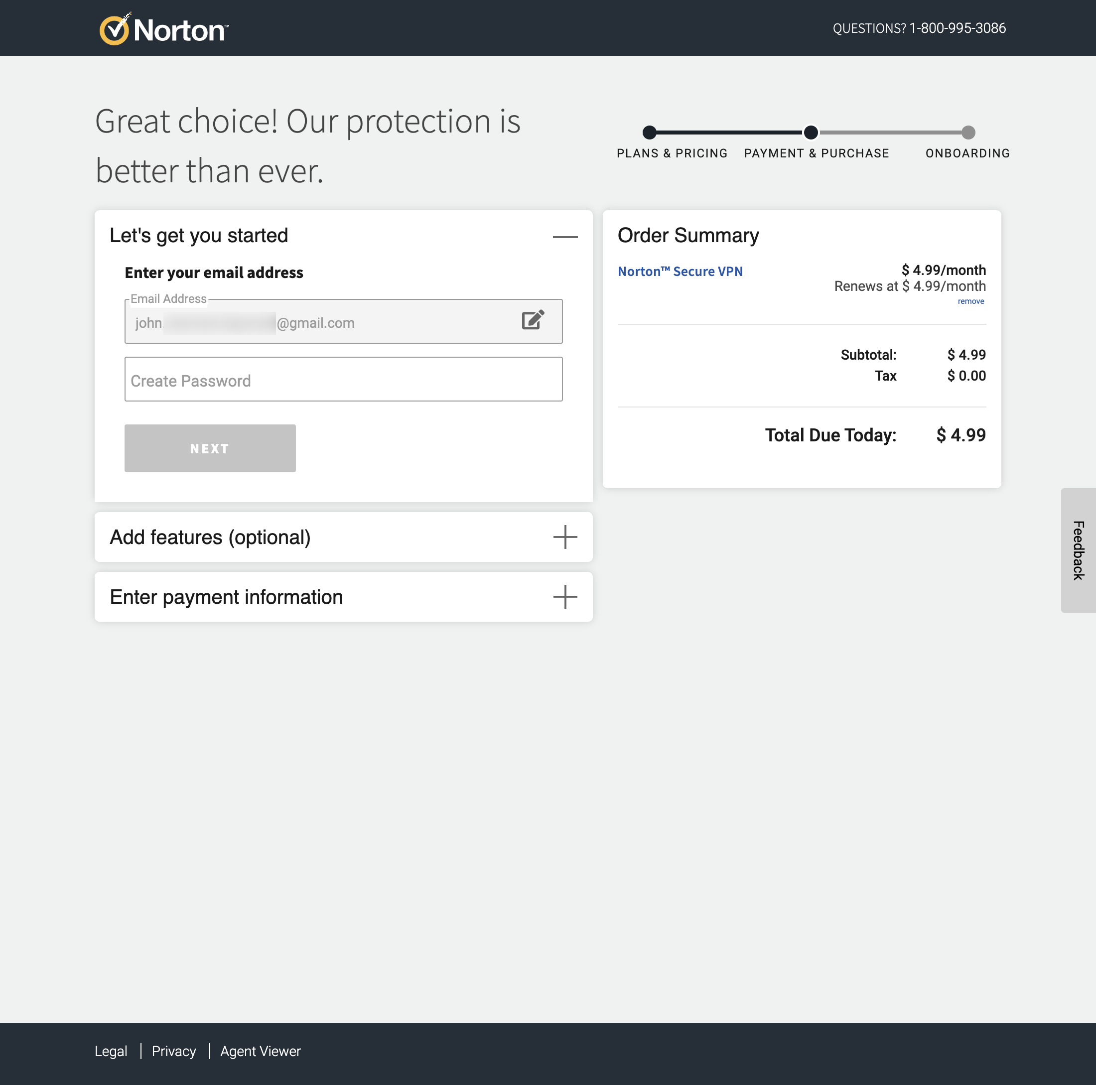 Norton’s Account Selection 276 of 688 Account Selection Examples Baymard Institute