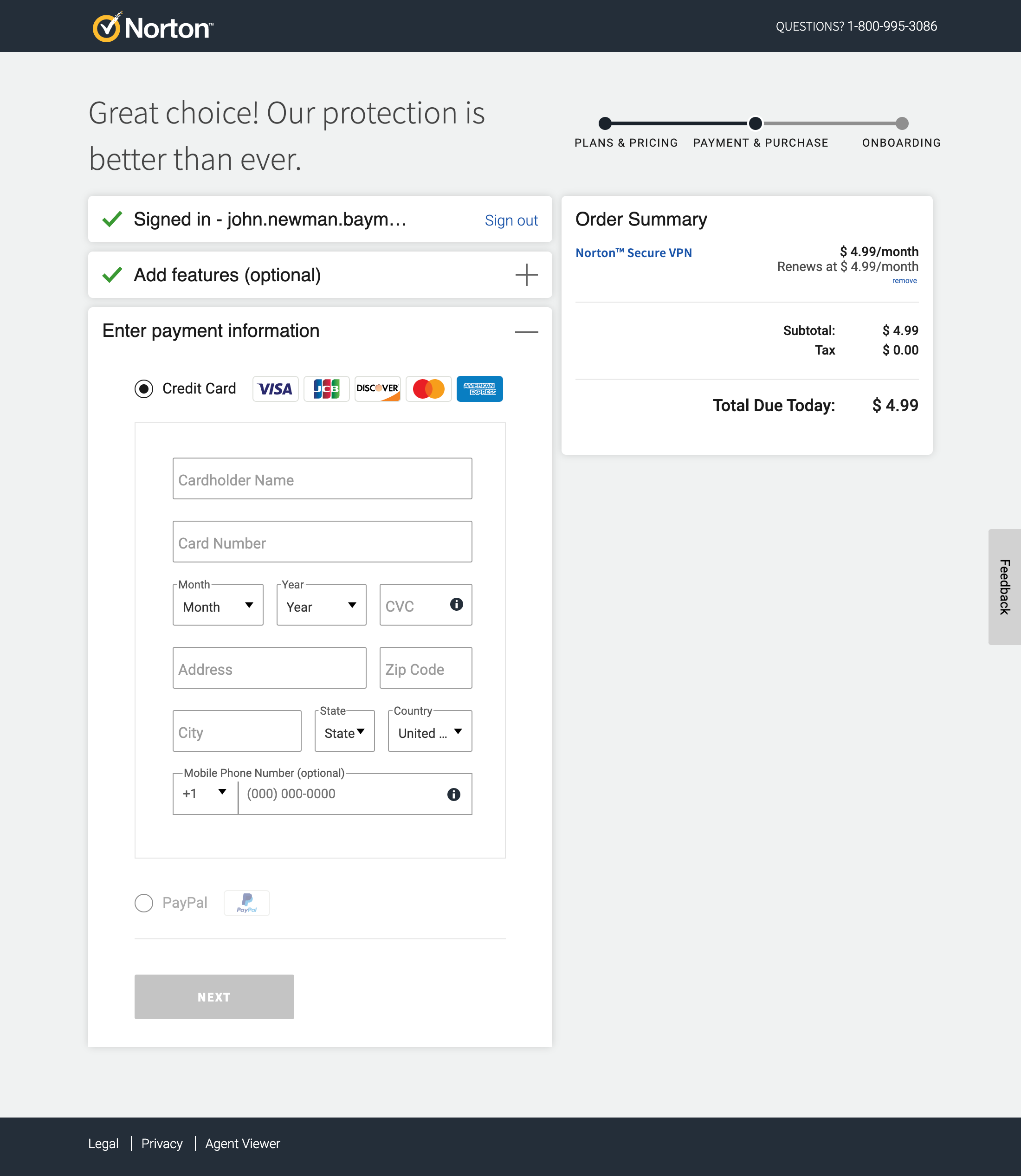 Norton’s Billing Address 221 of 556 Billing Address Examples
