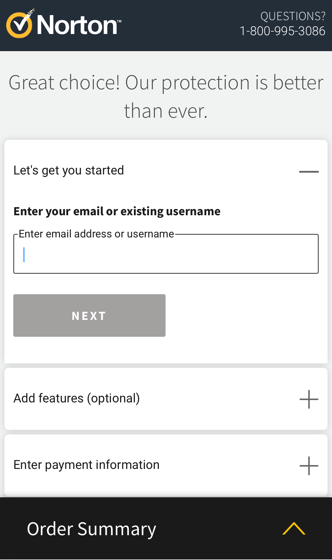 Norton’s Mobile Account Selection 444 of 833 Account Selection Examples Baymard Institute