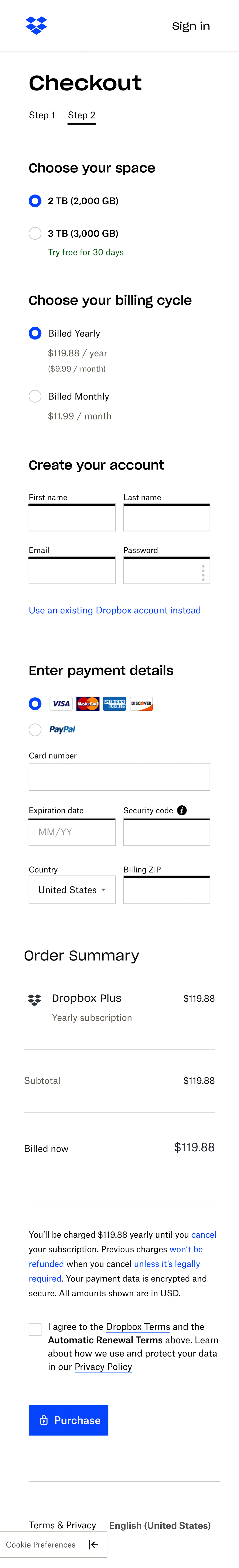 Dropbox’s Mobile Payment 539 of 958 Payment Examples Baymard Institute